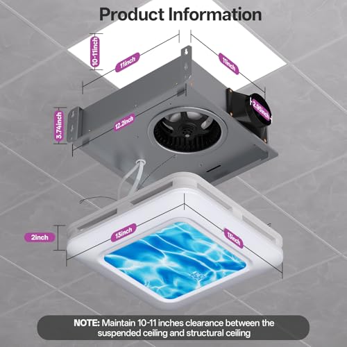RexTact Bathroom Fan with Humidity Sensor,230 CFM 1.0 Sone Bathroom Exhaust Fan with Light,Ventilation and Exhaust Fan with Remote Control and Timer Function,Ripple Texture - color: Ripple Texture
