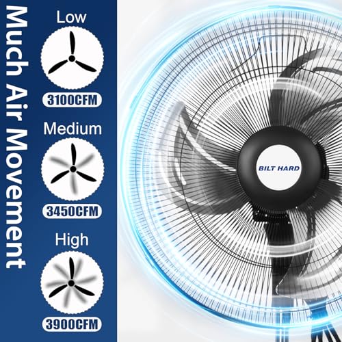 BILT HARD 18" High Velocity Pedestal Fan with 3-Speed Setting, 3900 CFM Heavy Duty Oscillating Metal Stand Fan with Aluminum Blades for Residential, Commercial and Garage - size: 18 in.