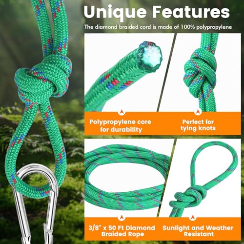 MaxxHaul 3/8-inch x 50 ft Diamond Braided Polypropylene Rope - 500 lb Load Capacity, Weather & UV Resistant Utility Cord - Ideal for Camping and DIY Projects (50227) - size: 3/8" x 50 Ft