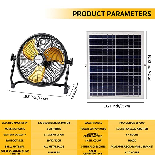 lcocove Outdoor Fan Can Running 5-24 Hours,Solar Powered Fan For Shed,Home,Ouside,Camping，with USB Output For Emergency Situation Without Electric - color: 12inch solar black