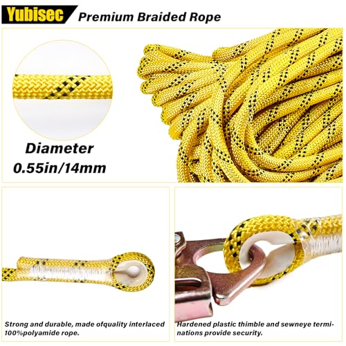 Rope Harness Safety Lanyard 25FT, Vertical Lifeline Assembly | Grab Snap Hooks Shock Absorber, Fall Protection Tree Climbing Lifeline Kit, Heavy Duty Roof Safety - size: 25FT