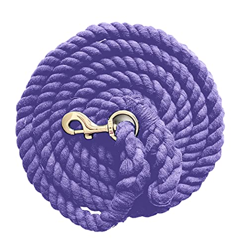 Majestic Ally Pack of 2 Solid Cotton Lead Rope for Horses & Livestock – 10 Foot Long and 5/8 inch (16MM) Thick - Replaceable Heavy-Duty Satin Bolt Snap – Handmade – Soft, Broken in Feel (Lilac) - color: LILAC