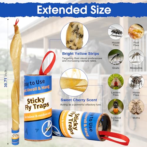 40 Pack Fly Strips Indoor Hanging Fruit Fly Trap Outdoor Sticky | Gnat Traps Fly Tape Fly Paper for Bug, Insect, Pest, Mosquito Fly Ribbon for Orchard Farm Garage Kitchen - size: 40 pack