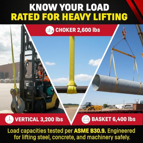 DD Sling 1 Inch x 14 Foot Nylon Lifting Sling – USA Made, 3,200 lb Vertical, 2,600 lb Choker, 6,400 lb Basket – 2-Ply Heavy Duty 900 Webbing, Type 4 Twisted Eye & Eye Rigging Sling - size: 1 in x 14 ft