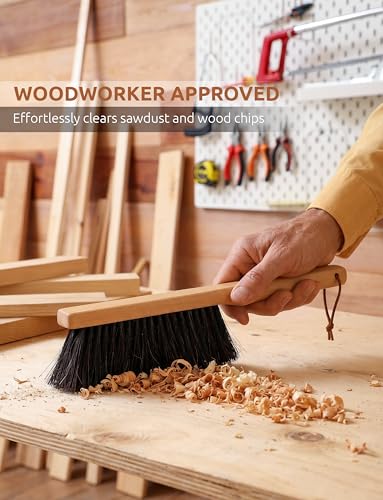 TAKAVU Firm Horsehair Counter Brush, 12.6 in Hand Brush with Wood Handle | Dense Bristles for Better Pickup, Sweeps Workbench, Patio Cushions, Outdoor Furniture, Sawdust, Drafting Tables & Fireplace