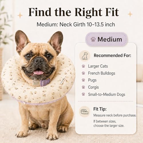 Deep Soft Recovery Collar for Dogs & Cats, Cotton Alternative to E-Collar, Adjustable Lightweight Pet Cone, Anti-Lick for Surgery & Wounds, Medium (Neck 10"-13.5"),Flower Pattern - color: Cream Floral