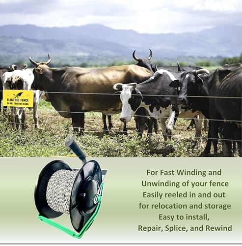 PK1 Electric Fence Polywire 6 Conductors 1312 Feet Pre-Spooled on 3:1 Standard Geared Reel - size: 1312 ft x 6 wires x 1 standard reel