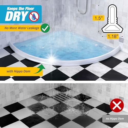 39" White Shower Threshold Water Dam Barrier, 1.5" Tall Water Stopper Strip | Flexible 1.5-inch-tall door seal helps contain splashes, block leaks and keep bathroom floors dry around walk-in showers - color: White, style: 39 In
