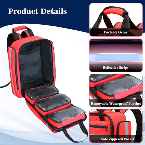 First Aid Bag Empty,EMS,EMT,Emergency Trauma Doctor Bag,First Aid Kit For Car,Home,Hiking,Camping and Travel(Red) - color: Red