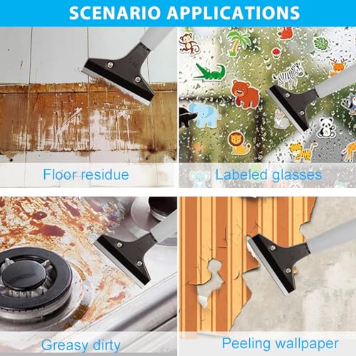 Floor Scraper, 31" to 61" Scraper Tool Long Handle with 4-inch Razor Blade Stainless Steel Material Adjustable Cleaning Glass Wall Gum Paint Tile Glue Linoleum Carpet Sturdy Durable