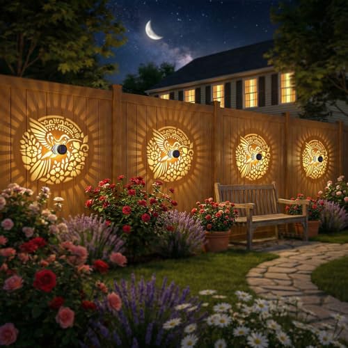 Gardsee Solar Fence Lights Outdoor 2 Pack Deck Step Wall Lights Butterfly Metal Waterproof LED Warm Yellow Light for Garden Post Patio Backyard Yard Decor (Black 4) - style: black 4
