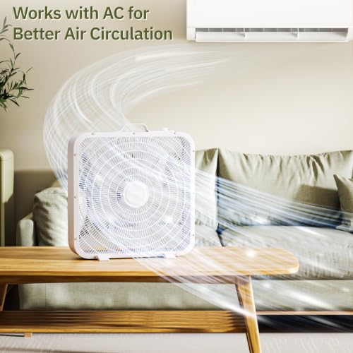Xcity 20 Inch Box Fan with Carry Handle, Portable Powerful and Quiet 3-speed Floor Fan with Protection Net, Durable 70W Lightweight for Bedroom, Commercial, Study, Home - size: Box Fan 20" White