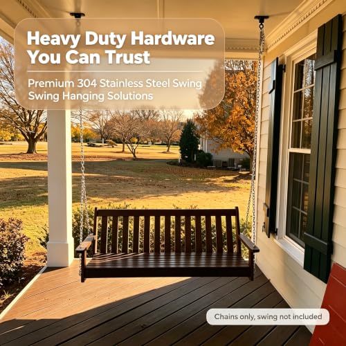 304 Stainless Steel Porch Swing Set Chains Kit - Fits up to 8' Ceiling | Heavy Duty, Chain for Porch Swing Set, 700 Lbs Weight Capacity, Ideal for Outdoor Swings Chairs, Benches, Playgrounds - size: 8 Feet Ceiling 5.2Ft*4