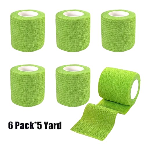 2 Inches Self Adhesive Bandage Wrap Bulk, 6 Pack, Grass Green | Breathable Self Adhesive Vet Tape for Pets, Stretchy Sports Cohesive Bandage Wrap for Athletic, Wrist and Ankle - color: Grass Green