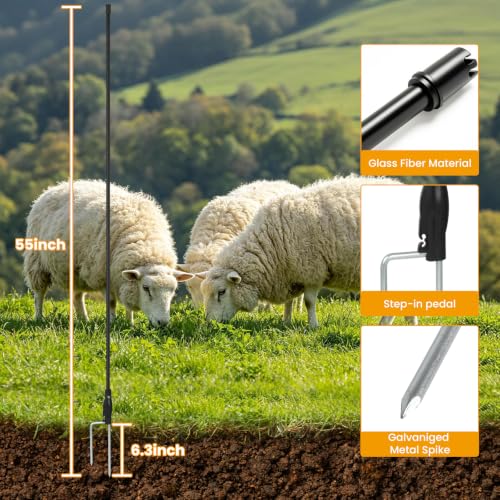 4 Pack 55 Inch Fiberglass Electric Fence Stakes, for Cows Sheep Animals | Lightweight Temporary Fence Posts, Outdoor Garden Pasture Snow Fence Support Stakes