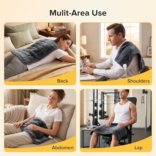 Weighted Heating Pad with Massaging Vibrations, FSA Vibrating Heating Pad | FSA Eligible HSA,12" x 24" XL Heating Pad, 6 Heat Settings & 4 Massage Modes, Heating Pad with Massager for Back & Shoulders - color: Light Black, size: X-Large 12" x 24"