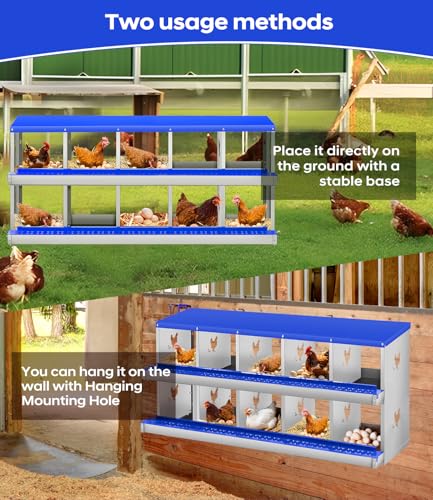Garvee Chicken Nesting Box, 10 Compartment Metal Nesting Box | Wall Mount Chicken Nesting Boxes for Laying Eggs,Easy Egg Collection,10 Room Nest Boxes for Chickens - color: Red, size: Blue 10 Compartment