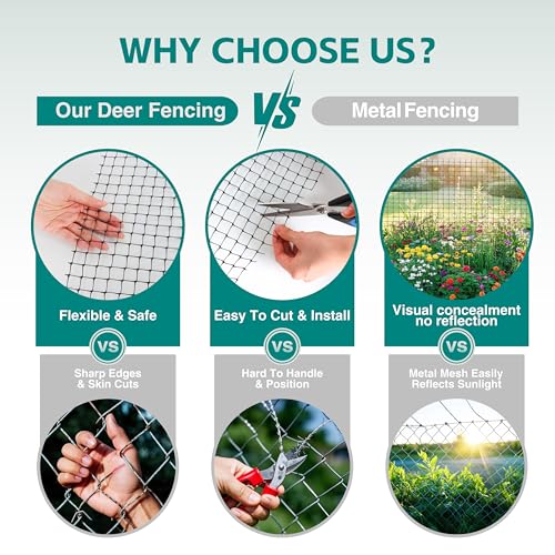 FRUITEAM Deer Fence Netting, 8FT x 100FT Heavy Duty Black PP Coated, Garden Protection Barrier, 0.7"x0.7" 70gr/sqm Mesh, Long-Lasting Yard Garden Fencing Roll - size: 8FT×100FT