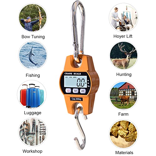 Fuzion Hanging Scale 660LB - Heavy Duty Crane Scale with Aluminum Body | Stainless Steel Hook, Hold/Tare Function, Large Display, Digital Hanging Scales for Weighing Animals, Hays, Fish, Luggage - color: Tropical Orange, size: 660LB