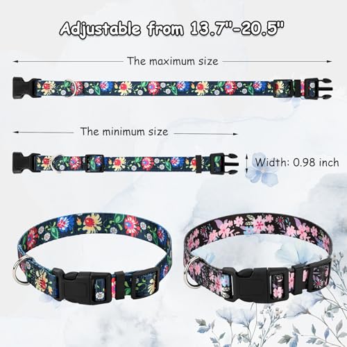 2 Pack Goat Collars with Bells, Pink/Black Floral Adjustable Set | Adjustable Nylon Collar & Sheep Grazing Copper Bells for Small Farm Animal Sheep Calf Cow Accessories(13.7"-20.5") - color: Pink Printing + Yellow Printing
