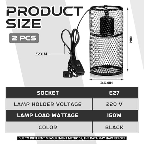 2 Pcs 4 Inch Reptile Heat Lamp Guard Anti Scald,Black, Black | Heating Lamp Holder, Mesh Cage, with 150w Ceramic Heat Emitter, Basking Anti Scald, Reptile Lizard Protection, Without Bulb - color: Black