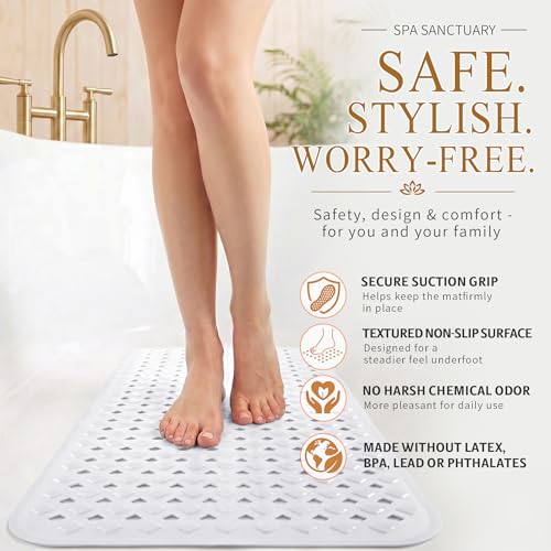 Yimobra Shower Mat, Bathtub Mat Non Slip, Big Drain Holes, 28x16, White | Strong Suction Cups, Anti Slip Bath Tub Mat for Inside Shower, Machine Washable Fast Drying, Bathroom Essentials - color: White, size: 27.5 X 15.5 Inch
