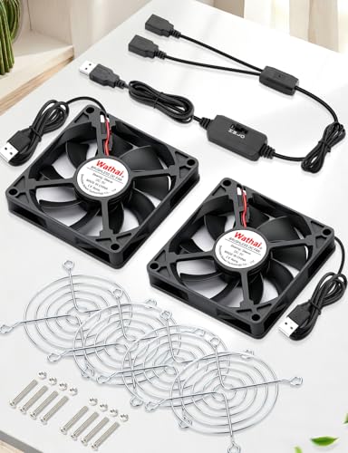 Wathai 2PCS 80mm x 15mm Small USB Cooling Fan 5V 2 in 1 for DIY Cooling | 8015 USB Fan for AV Receiver Flat Panel Xbox DVR PS4 PS5 Router TV Box Computer Cabinet Cooler - size: 80x15mm (5V)