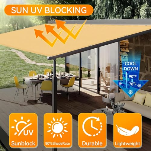 90% 10x30 FT Sun Shade Cloth, UV Resistant with Reinforced Grommets, Beige | Blocks harsh sun & UV rays while breathable HDPE mesh creates cooler outdoor spaces for pergolas, patios, gardens & backyards