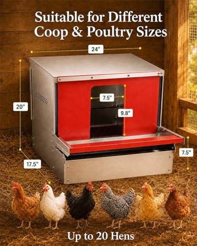 Roll Away Nesting Box with Reversible Roll Out Egg Collection for 20+ Hens | With nesting pads, Galvanized metal, Easy collection, Rustproof, Easy to install & clean, with gloves & protective strips