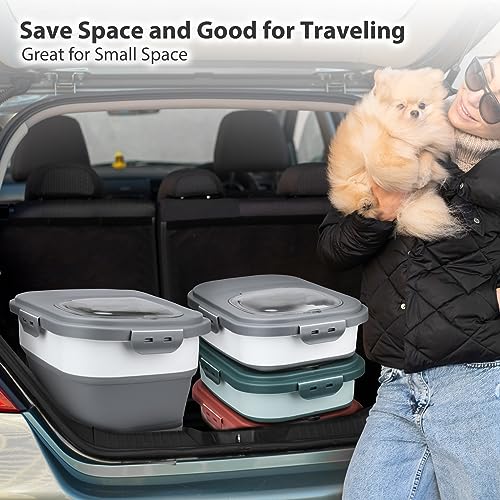 Viretec Dog Food Storage Container, 10-20Lbs Collapsible Pet Food Storage Containers with Rolling Wheel Airtight Locking Lid, Dry Food Storage Bin with Cup and Scoop,Suitable for Pet Food, Rice, Flour - color: White