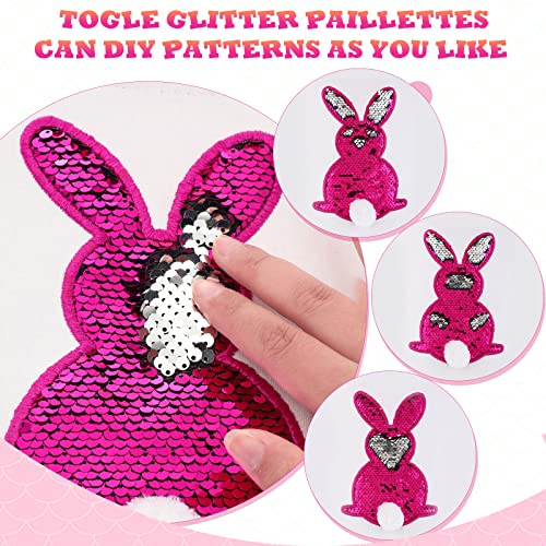 4 Pcs Easter Basket Bags Canvas Bunny Basket Egg Bag Bunny Tote Bag Easter Eggs Hunt Bucket Rabbit Fluffy Tails Party Celebrate Toys Carry Candy Egg Bucket Rabbit Print Buckets for Gift Sets - style: Paillette Bunny