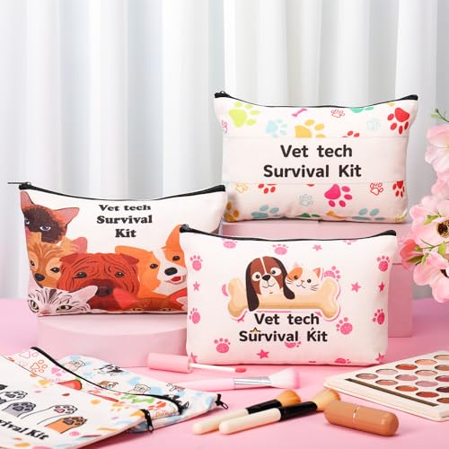 Kacctyen 12 Pcs Veterinary Appreciation Gifts for Women Veterinarians Cosmetic Bags Veterinary Technician Gift Dog Lover Doctor Makeup Bag for Clinic Staff Coworker Gift - style: Vet Tech