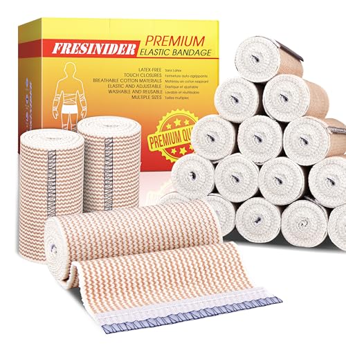 FRESINIDER Premium Elastic Bandage Wrap 4 Inch, 18 Pack, Hook and Loop | All-Purpose 4-Inch Cotton Compression Wrap for Knee, Calf and Elbow; Bulk Box for Clinics, Teams and First-Aid Stations. - color: 18 Pack X 4 Inches