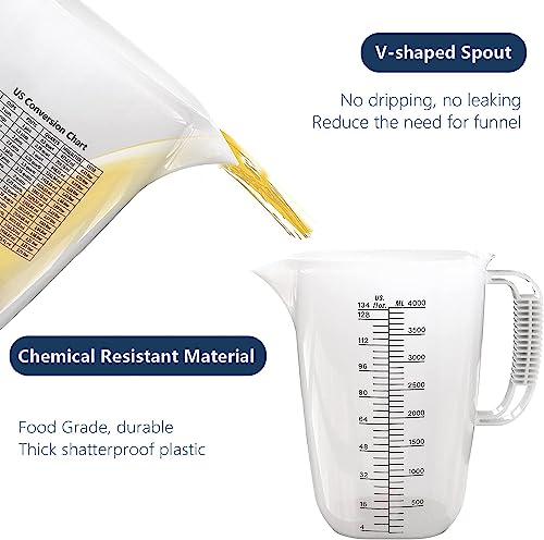 WhiteRhino 1 Gallon 134oz Measure Pitcher,US Conversion Chart, Extra Large Plastic Measuring Cup-Strong Food Grade, Graduated Mixing Pitcher for Lawn, Pool Chemicals,Home Hobbies,Motor Oil and Fluids - color: 1 Gallon / 134oz - Style 2