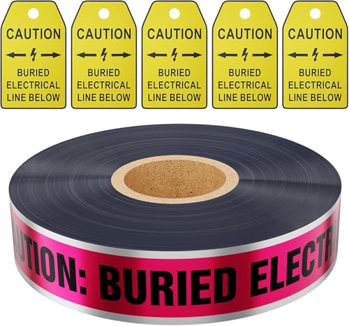 300 Feet Caution Buried Electric Line Below Red/Black Print Safety Tape with Above-Ground Caution Tag, 2 Inch x Foot 5 Mil, Detectable 2-Inch - style: Caution Buried Electric Line Below(300 Ft)