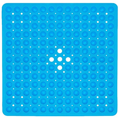 ENKOSI Non-Slip Square Shower Mat 21 x 21 inch – Anti-Slip PVC Bath Mat for Inside Shower Stalls – Durable Shower Floor Mat with Suction Cups and Drain Holes (21x21 Clear Blue) - color: Clear Blue