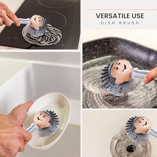 Vigar Flower Power Dust Pan and Brush Set, Pink Green | Dish Scrubber, Kitchen Scrub Brush, Dishwashing Brush Tool for Kitchen Sink Cleaning, Cute Standing Design