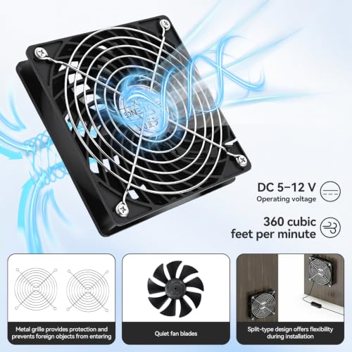 ELUTENG Solar Powered Fan 5 Inch 15W Max 3000 RPM Waterproof Dual Solar Exhaust Fans with 10ft DC Cable and Installation Kits Chicken Coop Ventilator for Greenhouse, Shed, Pet House, Outdoors