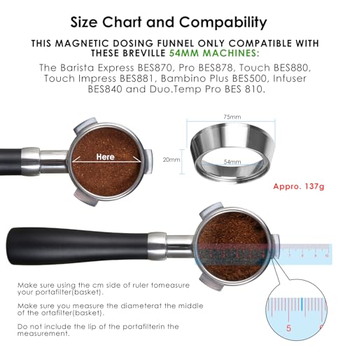 54mm Espresso Dosing Funnel, MATOW Stainless Steel Coffee Dosing Ring Compatible with Breville 54mm Portafilter