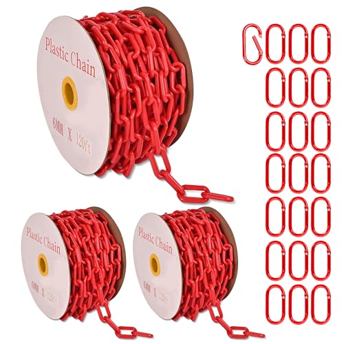 360 Feet Plastic Barrier Chain red,1.5-Inch Link Diameter Safety Barrier Chain，Large Plastic Chain，6MM Plastic Barrier Chain，Plastic Chain Links - color: red, size: 1-1/2 in-360feet