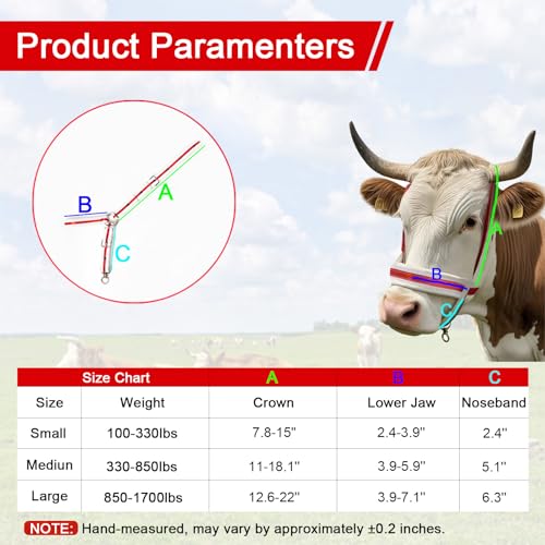 Cattle Halter Calf Halter Cow Halters with Heavy-Duty Brass Buckle, Easy-Clean Suede-Like Material, Adjustable Design for Calves, Adult Cattle, and Small Ponies (White, Large) - size: Large