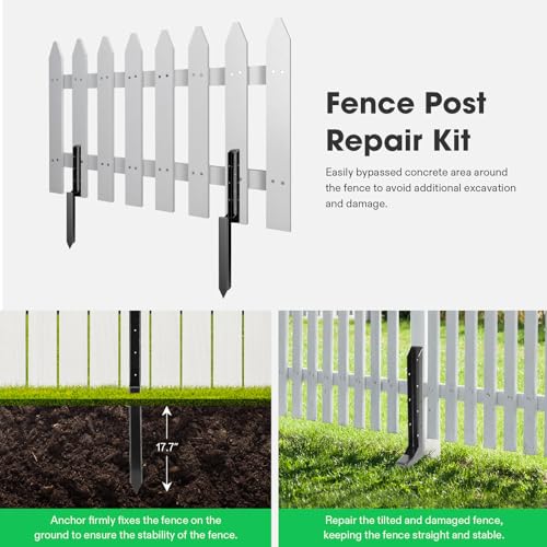 VIVOSUN 6 Pack Fence Post Repair Kit | Heavy-Duty Ground Spike with Gloves for Repairing Tilted or Broken Wood Posts