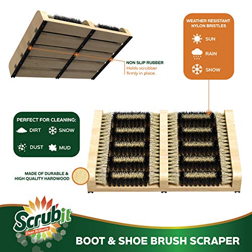 SCRUBIT Boot Scrubber Shoe Brush – Outdoor Boot Brush for Snow & Ice, All Weather Shoes & Boots Cleaner, Removes Snow, Sand and Mud – 14.2 x 10 in. Boot Scraper Door Mat