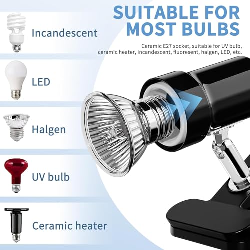 Moonorange Reptile Heat Lamp, Rotatable UVA/UVB Light with 2pcs Basking Bulbs (25W + 35W), Suitable for Turtle, Lizard, Bearded Dragon, Snake, Reptiles (Black) - color: A Lamp Kit (Black)