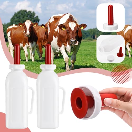 3 Sets Calf Feeding Bottle with Nipples,2 Quart | Replacement Silicone Nipples, Calf Bottles with Handles, Durable Milk Feeding Bottle for Calves, Nursing Supply for Livestock - size: 1 Count (Pack of 3)