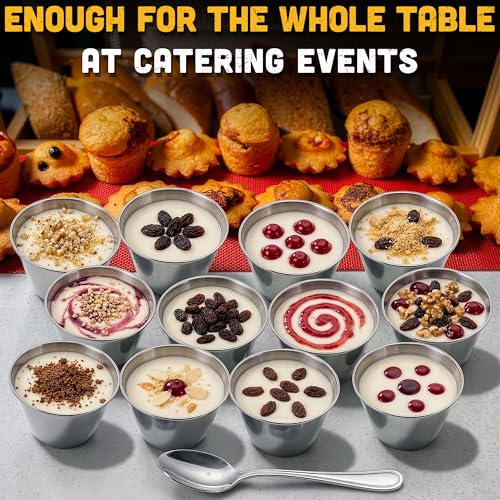 12 Pcs Dipping Sauce Cups, 2.5 Oz Stainless Steel Ramekins | Metal Condiment Cups; Stackable; 2.3 In Diameter; for Sushi, Wings, Charcuterie & Dips; Reusable for Portion Control
