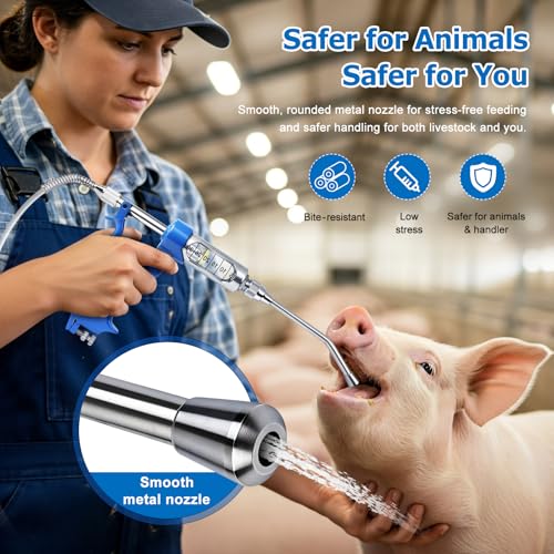 30 ML Adjustable Metal Feeding Gun - Continuous Drench Gun with Large-Capacity Portable Tank, Safe for Sheep, Cattle, Pig, Horse & Various Livestock
