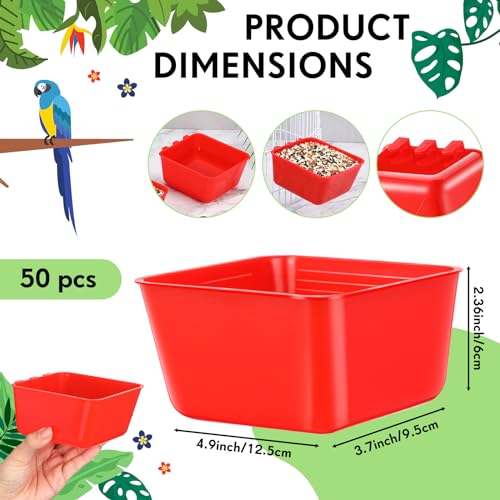 50 Pcs Cage Cups Chicken Feeder Cups 16 oz Hanging Bird Food Water Bowl Bunny Cage Feeding Dish for Pet Parrot Rooster Parakeet Poultry Pigeon(Red) - color: Red