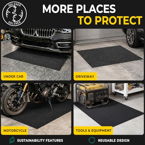 GOLENER Oil Spill Mat - 36”x60” Garage Floor Mat for Under Car, Absorbent Oil Mat, Rubber Floor Mats, Waterproof, Contain Liquid, Protect Garage Surface from Spills, Reusable, Washable, Durable, Black - size: 3' x 5' (Rectangular)