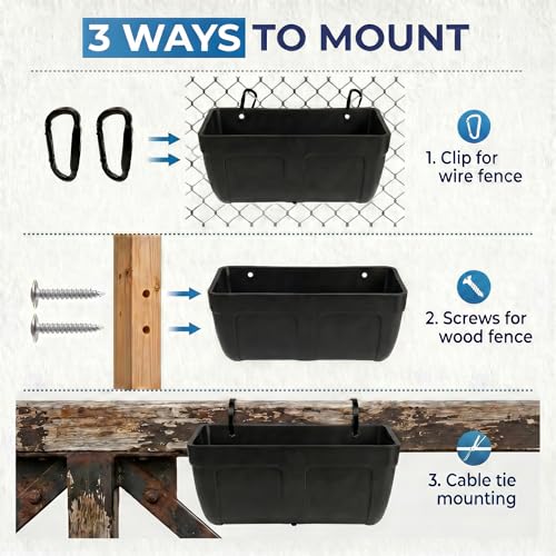 Hanging Chicken Feeder Waterer Heavy Duty BPA-Free Plastic Feed Trough, Fence Mount Livestock Feeding Bucket, Backyard Poultry Farm Supplies for Duck, Turkey, Goat, Sheep, 2 Pack, Black - color: Black